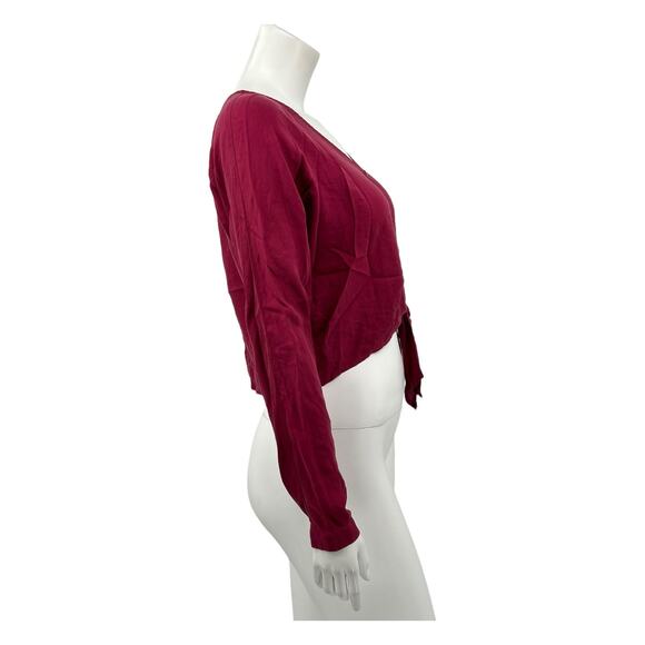 Cloth & Stone Anthropologie Top Womens XS Spiced Wine Red Cropped Tie Front Boho - Picture 3 of 8
